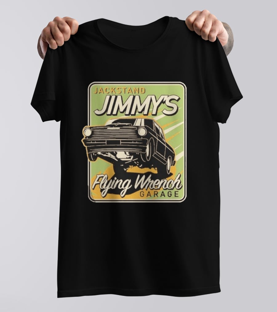 Jackstand Jimmy's Flying Wrench Garage Vintage Hot Rod Art Cleetus McFarland T-Shirt
