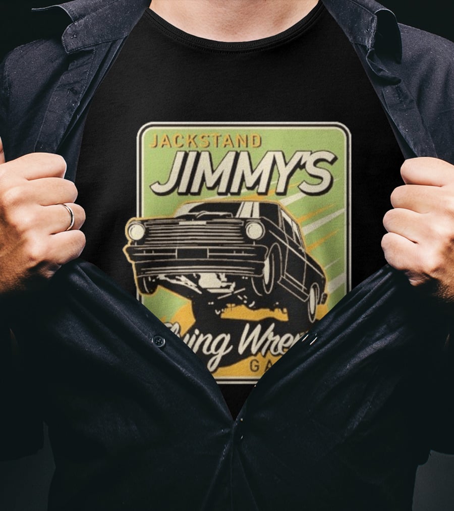 Jackstand Jimmy's Flying Wrench Garage Vintage Hot Rod Art Cleetus McFarland T-Shirt