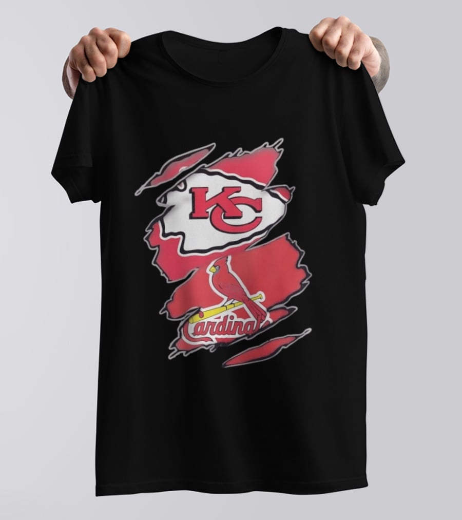 Kansas City Chiefs St Louis Cardinals Torn Fabric Logo Chiefs Cardinals Fan T-Shirt