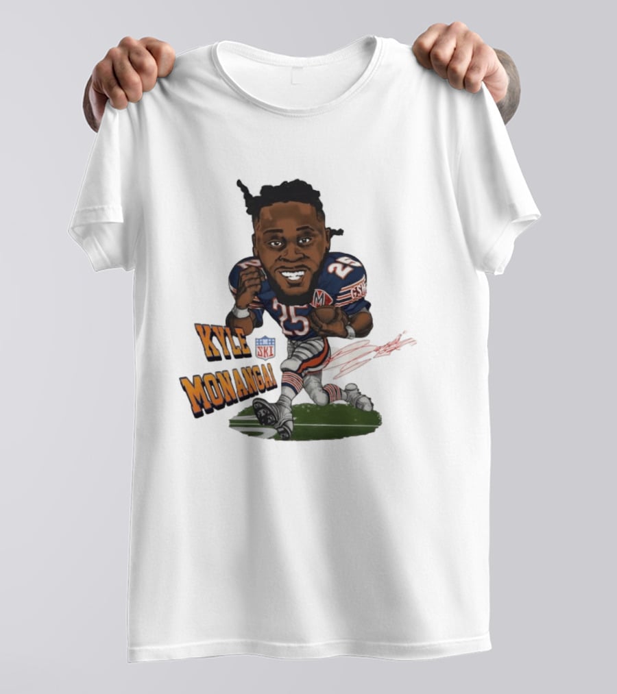 Kyle Monangai No 25 Chicago Bears Caricature Football T-Shirt