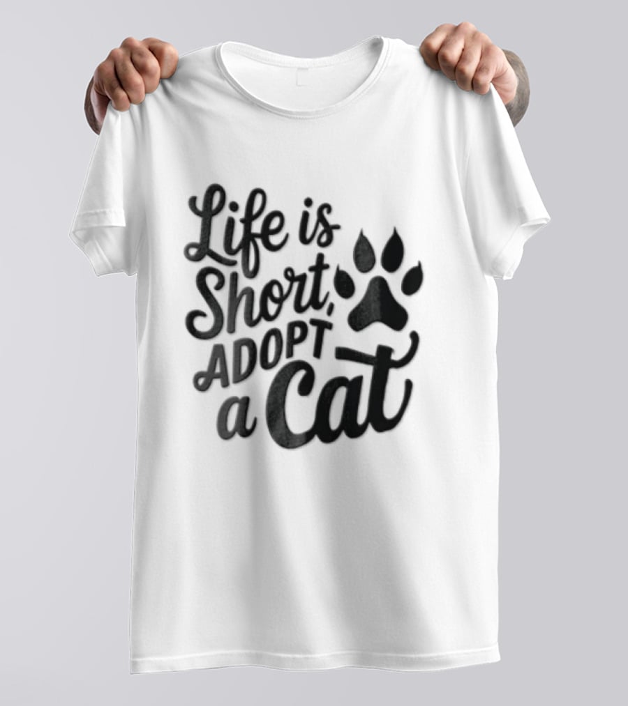 Life Is Short Adopt A Cat Paw Print T-Shirt