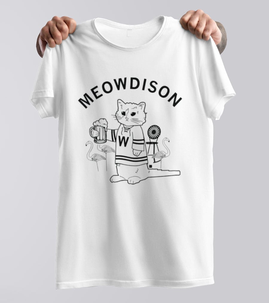 Meowdison Cat W Hockey Jersey With Beer And Flamingos T-Shirt