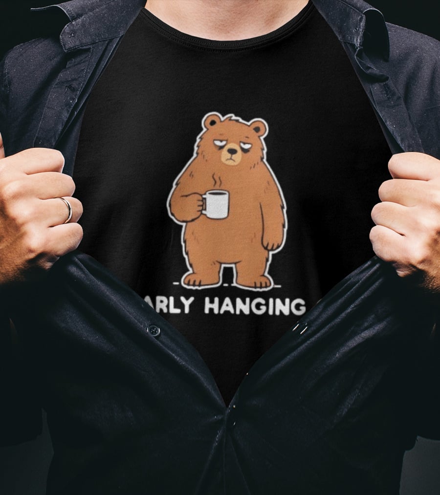 Bearly Hanging On Coffee Bear Cartoon T-Shirt