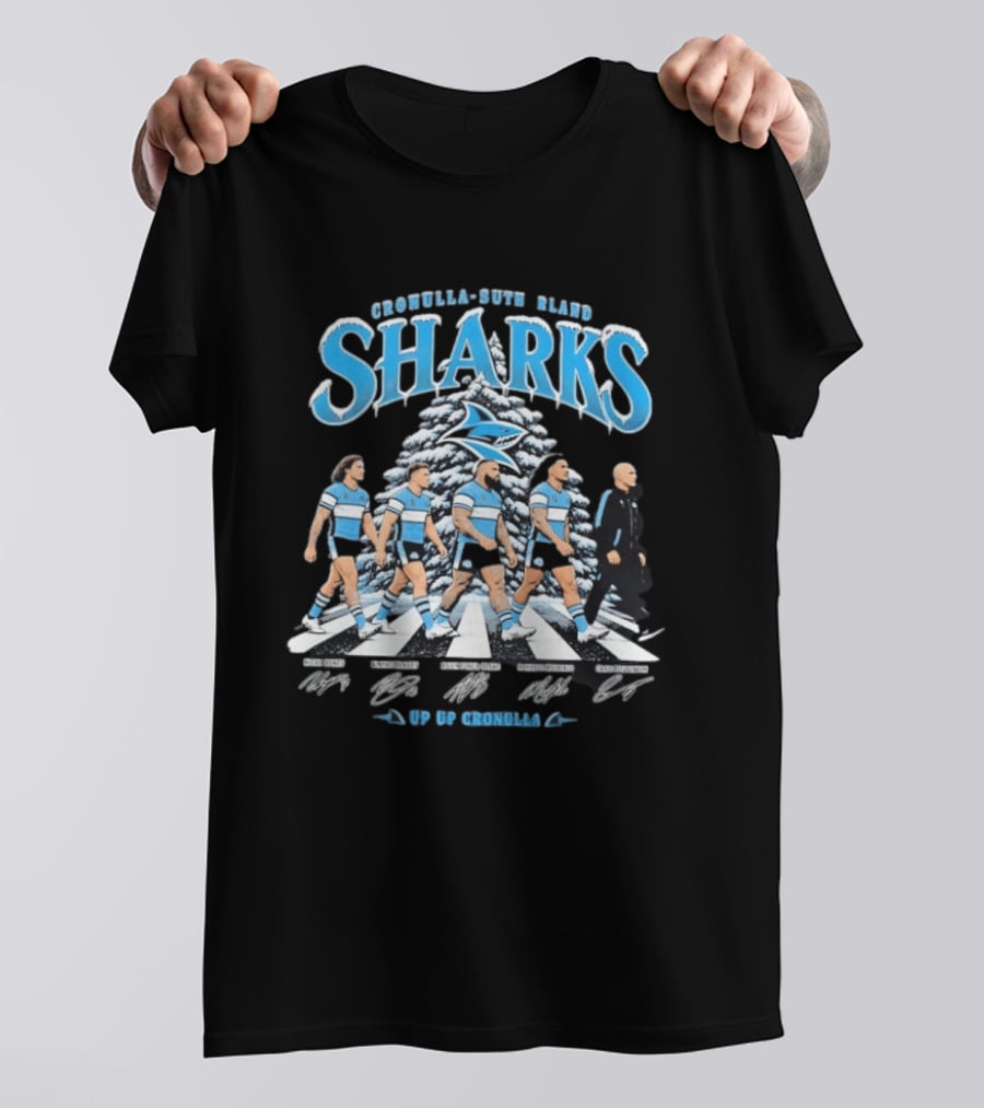 Cronulla Sutherland Sharks Up Up Cronulla Abbey Road Christmas Signatures T-Shirt