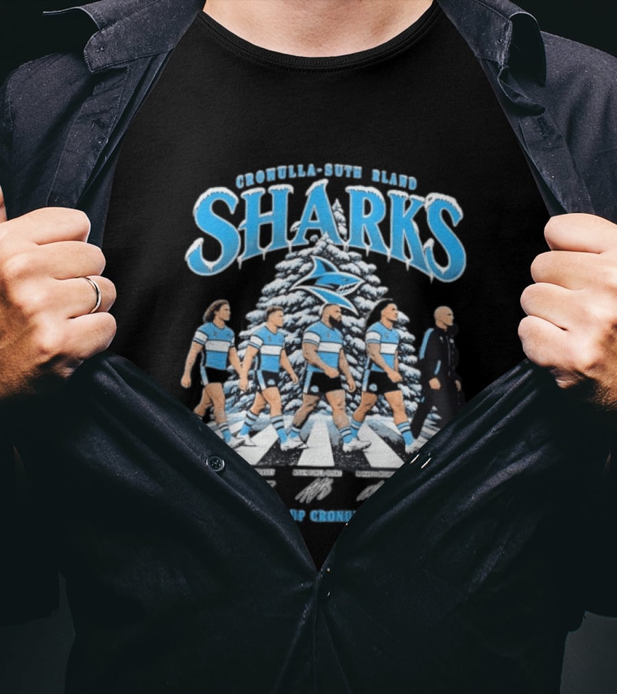 Cronulla Sutherland Sharks Up Up Cronulla Abbey Road Christmas Signatures T-Shirt