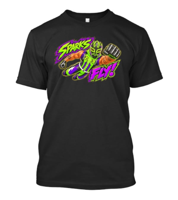 Elijah Sparks Fly Wrestling Luchador Action Green Purple Masked Superhero T-Shirt