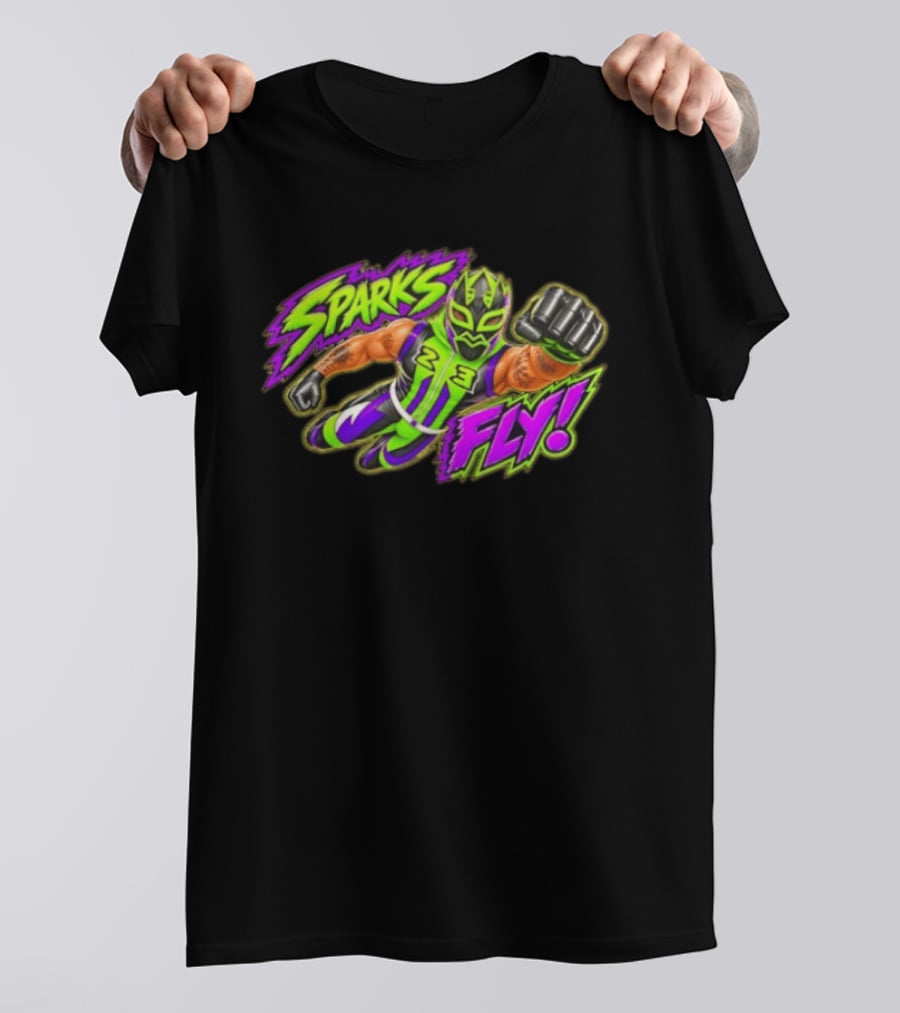 Elijah Sparks Fly Wrestling Luchador Action Green Purple Masked Superhero T-Shirt