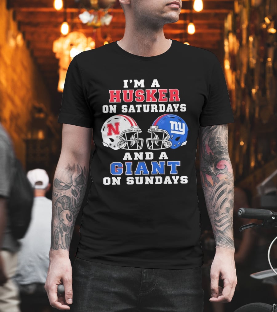 I'm A Husker On Saturdays And A Giant On Sundays Football Helmets T-Shirt