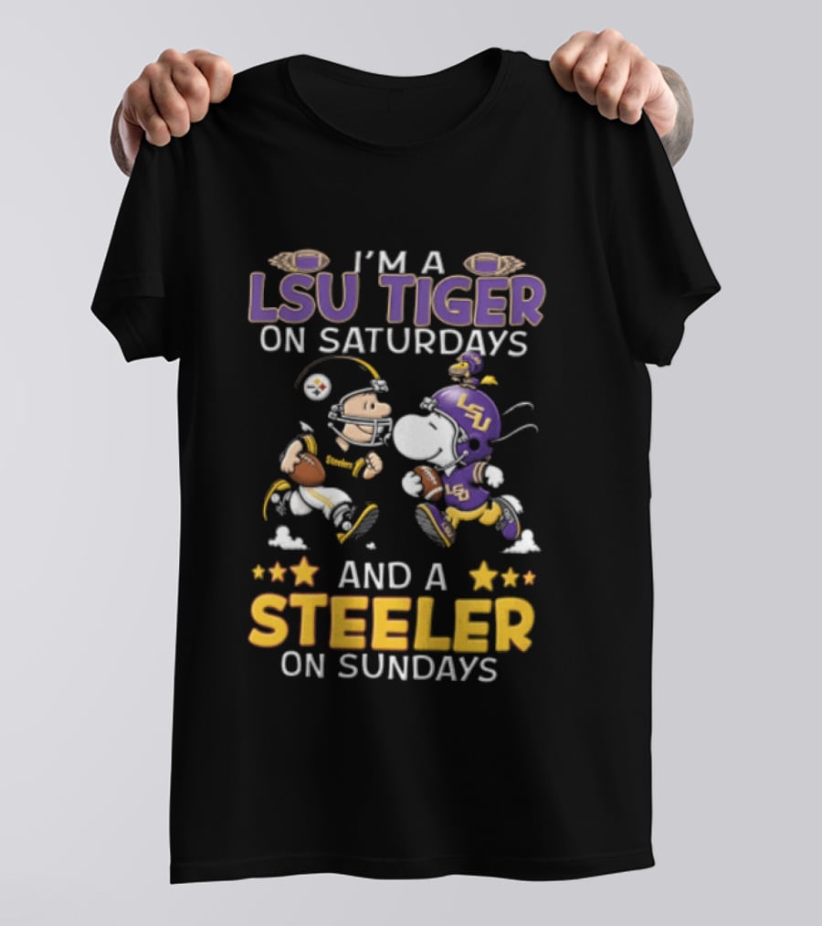 I'm A LSU Tiger On Saturdays And A Steeler On Sundays Charlie Brown Snoopy Football Fan T-Shirt