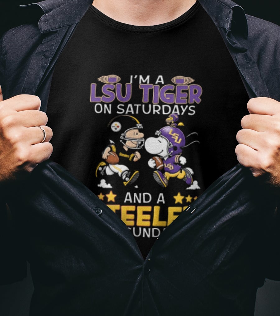 I'm A LSU Tiger On Saturdays And A Steeler On Sundays Charlie Brown Snoopy Football Fan T-Shirt