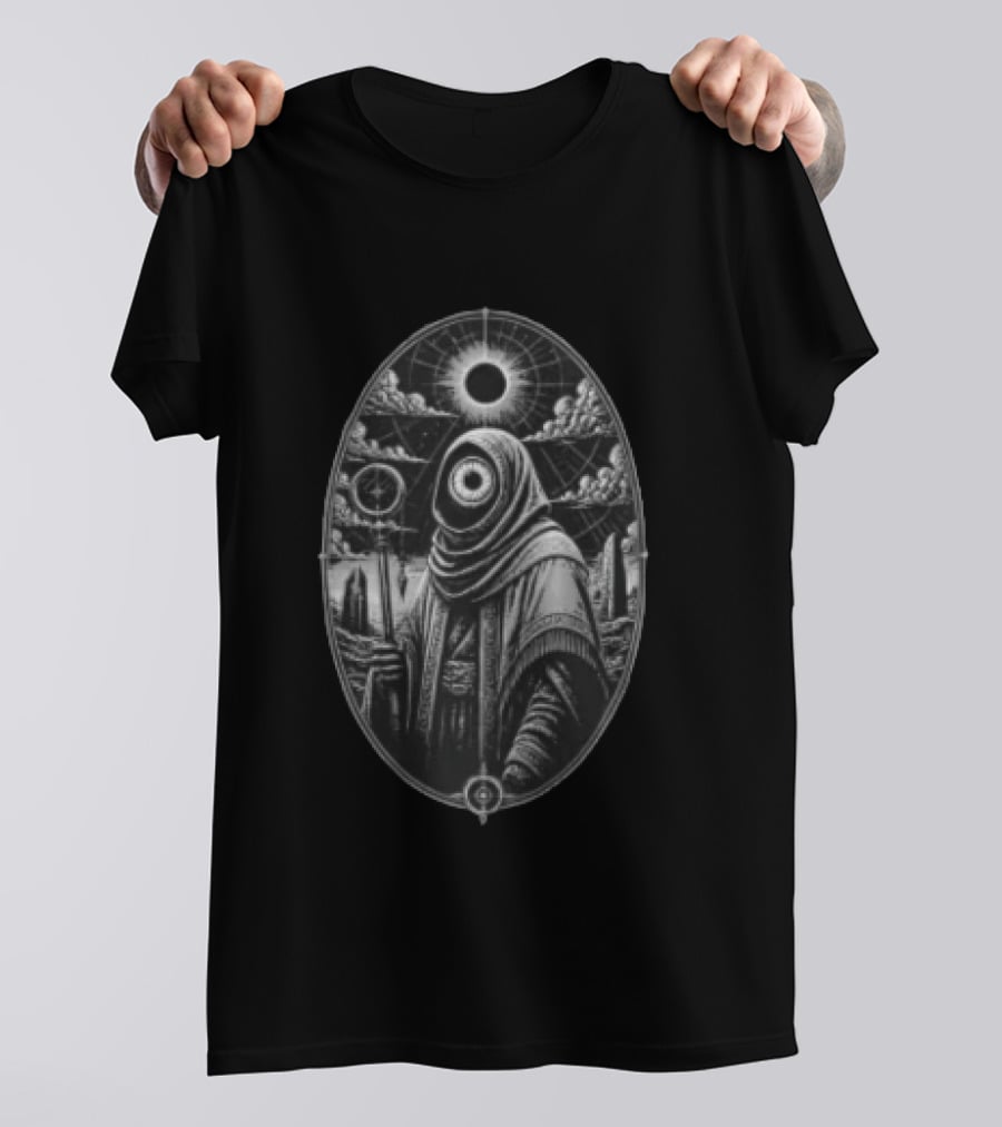 Heck Hooded Figure Single Eye Staff Cosmic Eclipse T-Shirt