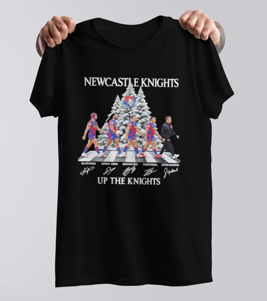 Newcastle Knights Up The Knights Abbey Road Christmas Signatures T-Shirt