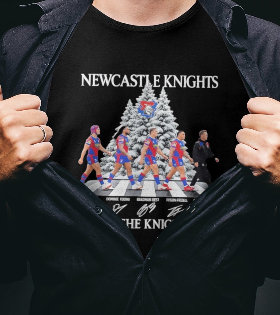 Newcastle Knights Up The Knights Abbey Road Christmas Signatures T-Shirt