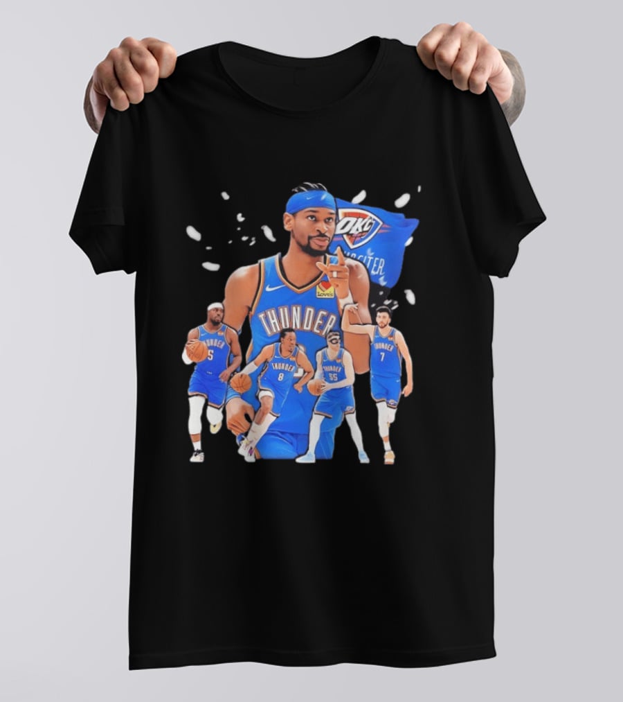Oklahoma City Thunder 2026 NBA Players Collage With OKC Thunder Logo And Basketball Team Members T-Shirt