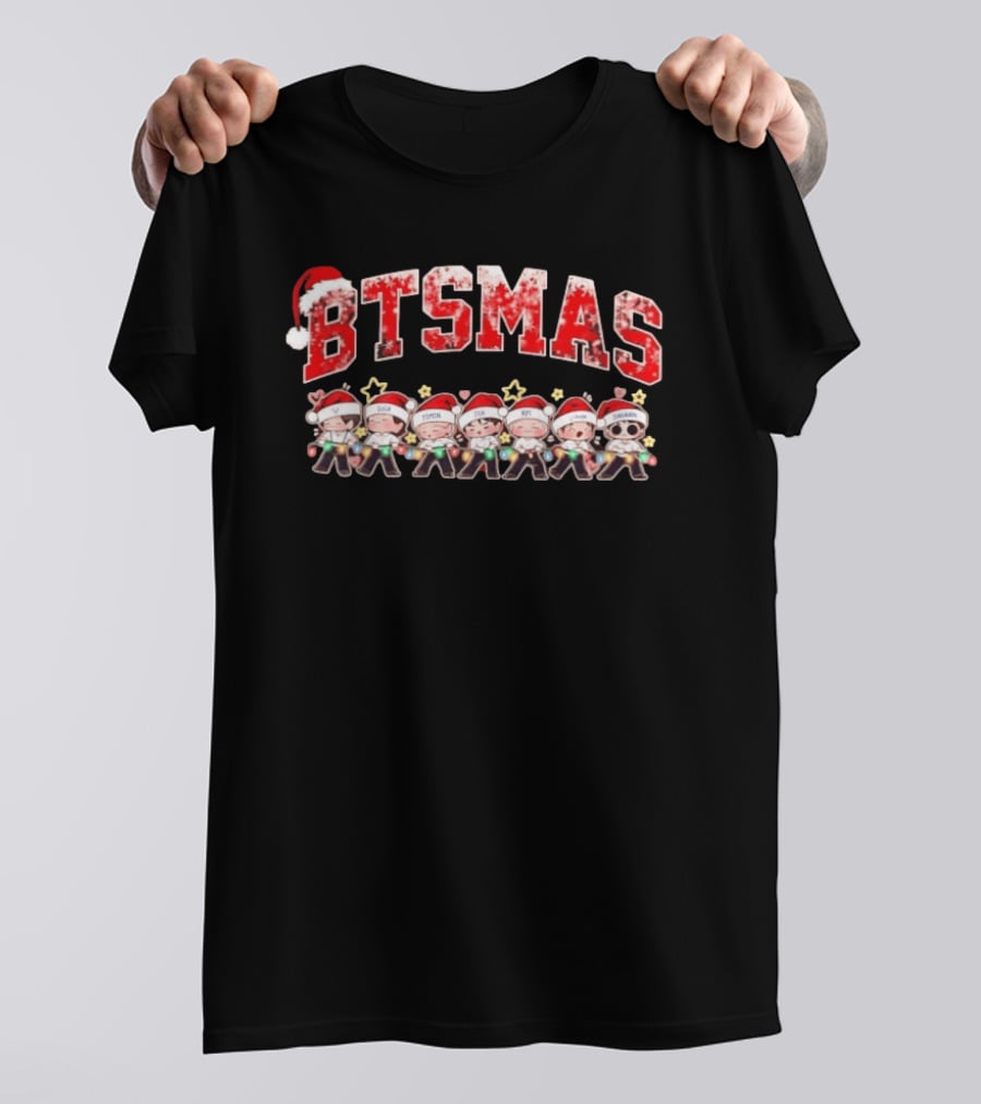 BTSMas Christmas K Pop 2026 Member Characters With Santa Hats T-Shirt