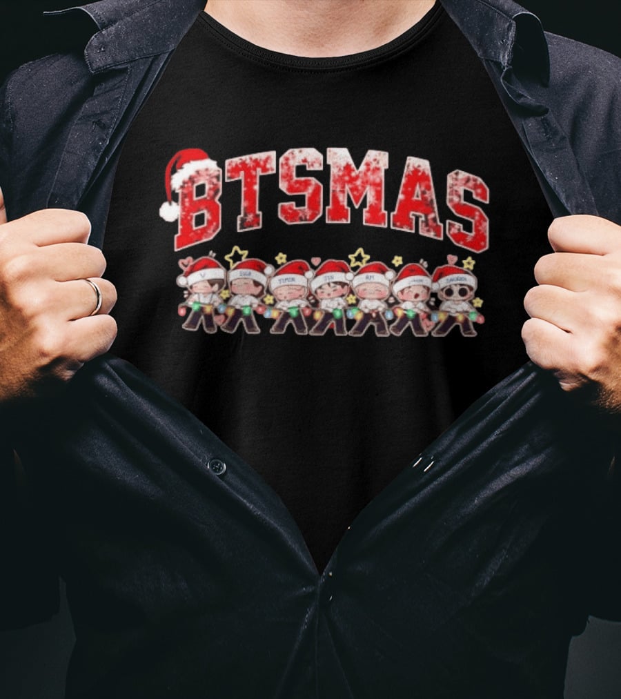 BTSMas Christmas K Pop 2026 Member Characters With Santa Hats T-Shirt