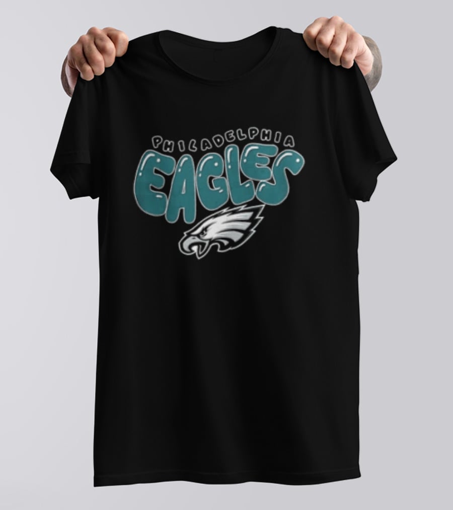 Philadelphia Eagles Bubble Text Eagle Head T-Shirt