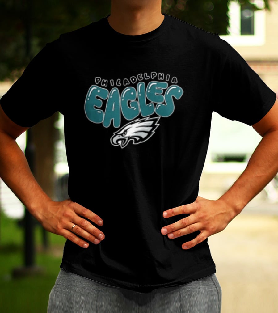 Philadelphia Eagles Bubble Text Eagle Head T-Shirt