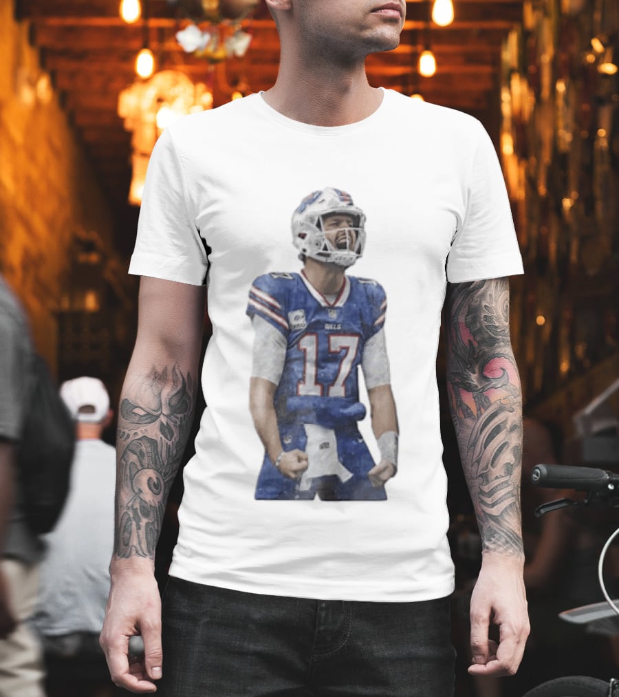 Buffalo Bills Josh Allen 17 Celebrating Football Watercolor T-Shirt