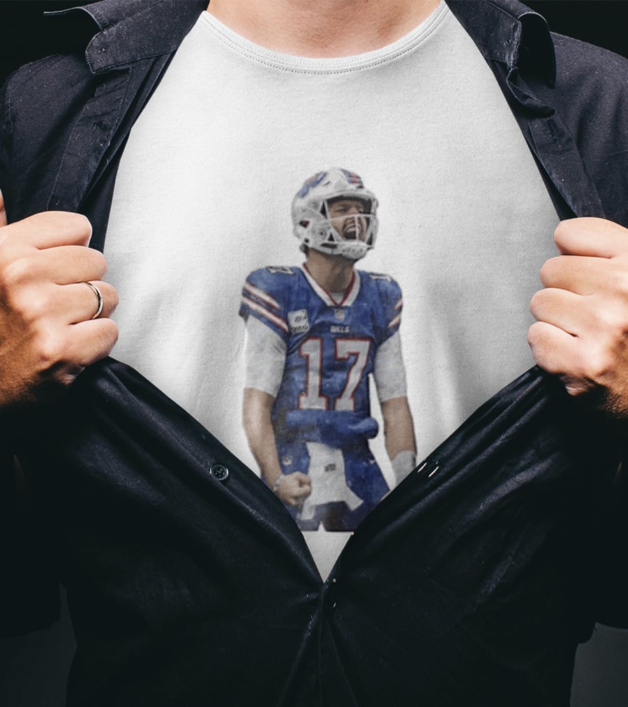 Buffalo Bills Josh Allen 17 Celebrating Football Watercolor T-Shirt
