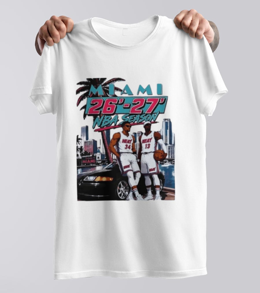 Miami Heat 26 27 NBA Season Palm Trees Skyline Players T-Shirt