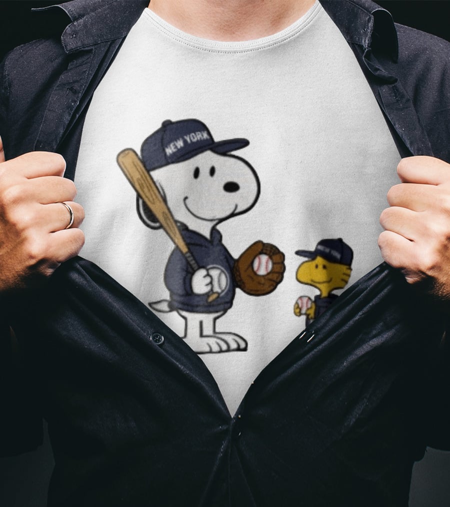 New York Yankees Snoopy Woodstock Baseball Cartoon Peanuts Sports Fan Collection T-Shirt