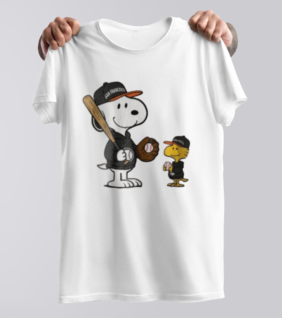 San Francisco Giants Snoopy Woodstock Baseball Caps Peanuts Characters T-Shirt
