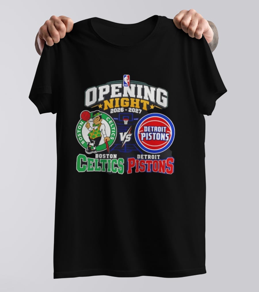 Boston Celtics Vs Detroit Pistons NBA Opening Night 2026 2027 Matchup Logos And Teams T-Shirt