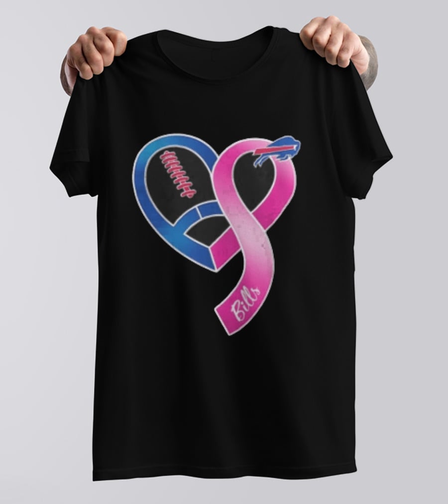 Buffalo Bills Heart Shaped Football Pink Ribbon T-Shirt