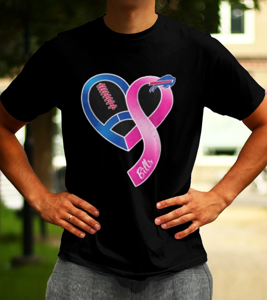 Buffalo Bills Heart Shaped Football Pink Ribbon T-Shirt