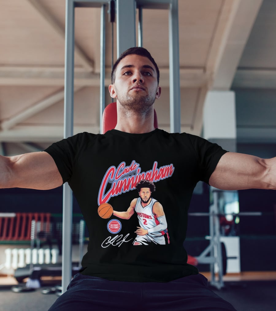 Cade Cunningham No 2 Detroit Pistons Basketball Player Bold Script T-Shirt