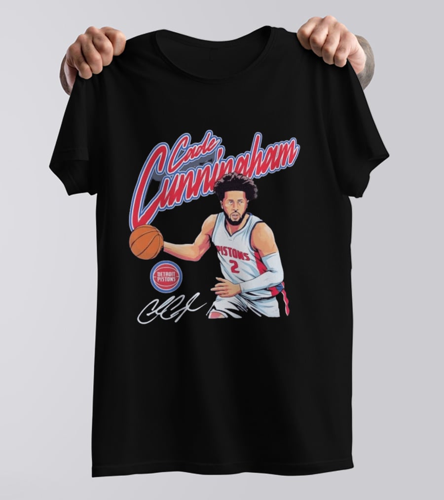 Cade Cunningham No 2 Detroit Pistons Basketball Player Bold Script T-Shirt