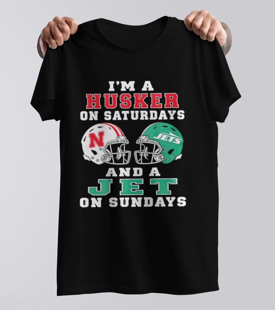 I'm A Husker On Saturdays Nebraska Fan And A Jet On Sundays New York Supporter Football Helmets T-Shirt