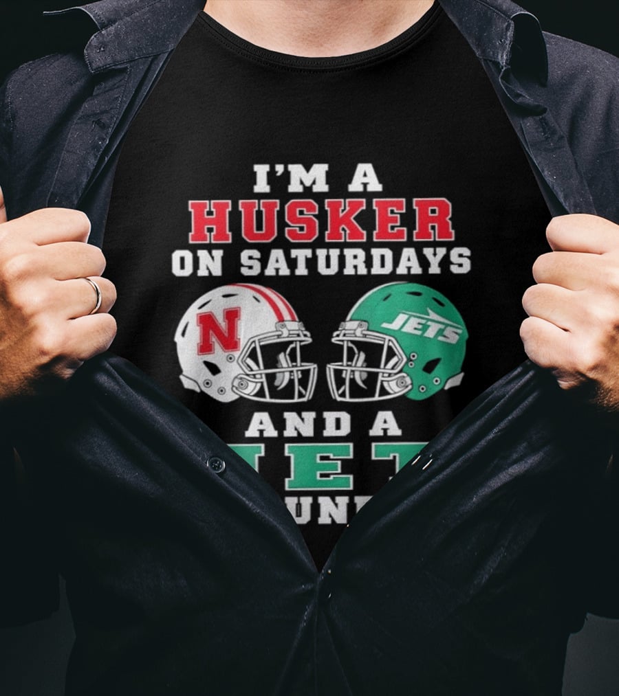 I'm A Husker On Saturdays Nebraska Fan And A Jet On Sundays New York Supporter Football Helmets T-Shirt