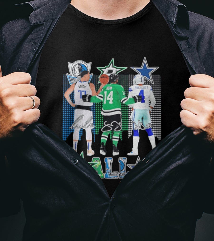 Dallas Mavericks Stars Signatures Skyline Luka Doncic Benn Dallas Cowboys T-Shirt
