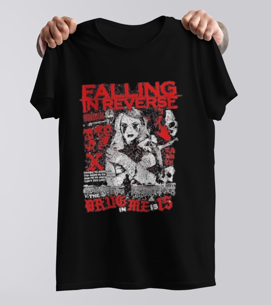 Falling In Reverse The Drug In Me Is 15 Anniversary Punk Gothic Red Text And Illustrations T-Shirt