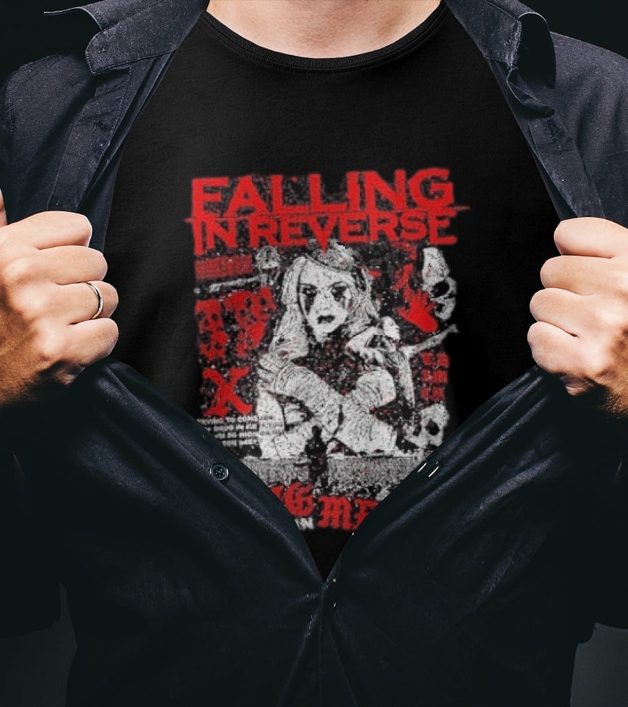 Falling In Reverse The Drug In Me Is 15 Anniversary Punk Gothic Red Text And Illustrations T-Shirt