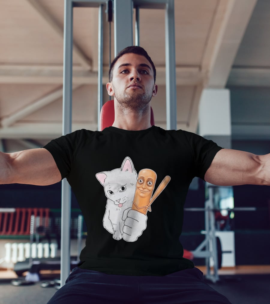 Gray Cat With Smiling Baseball Bat T-Shirt