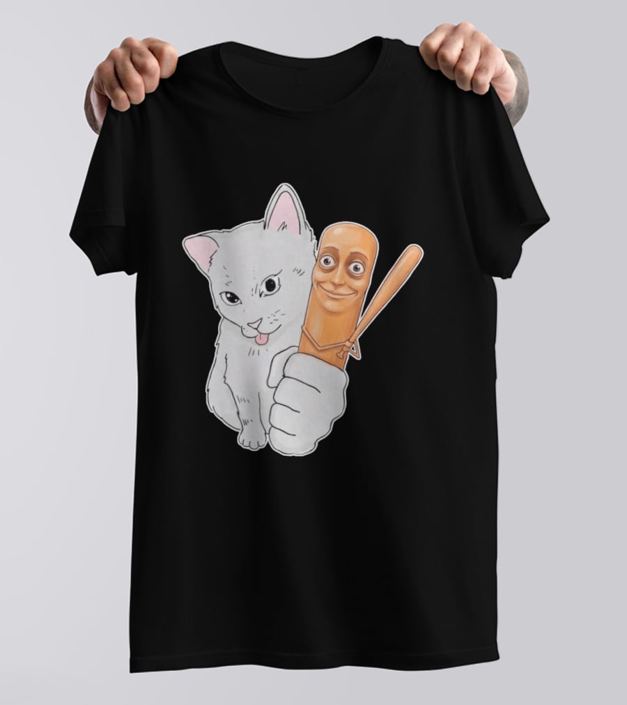 Gray Cat With Smiling Baseball Bat T-Shirt