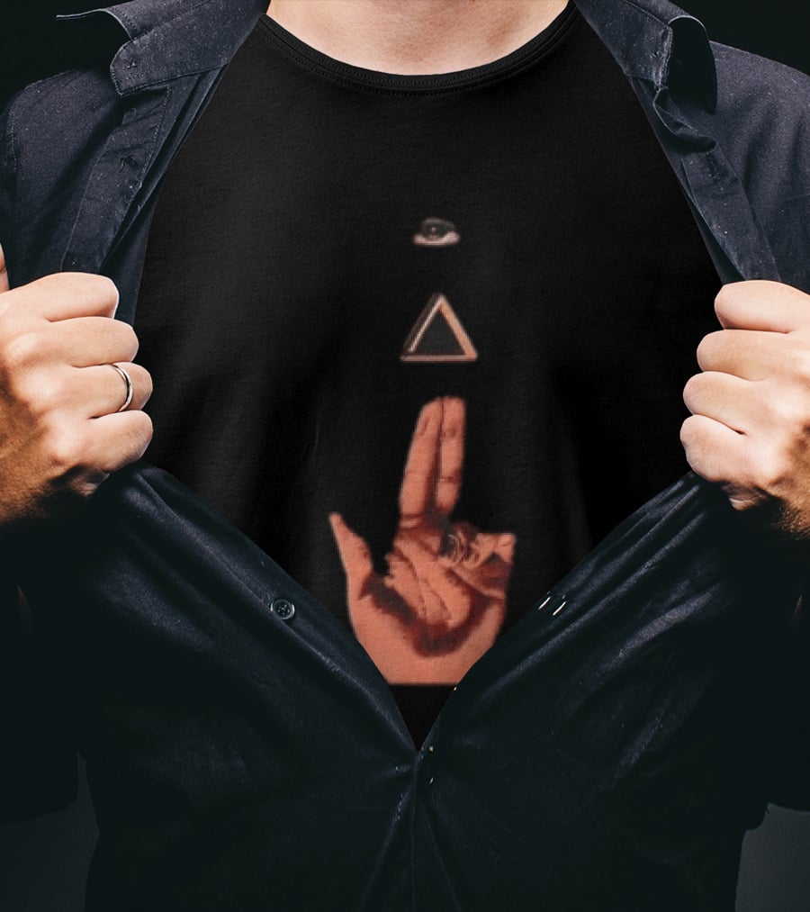 Hand Making Gun Gesture With Pyramid Eye T-Shirt