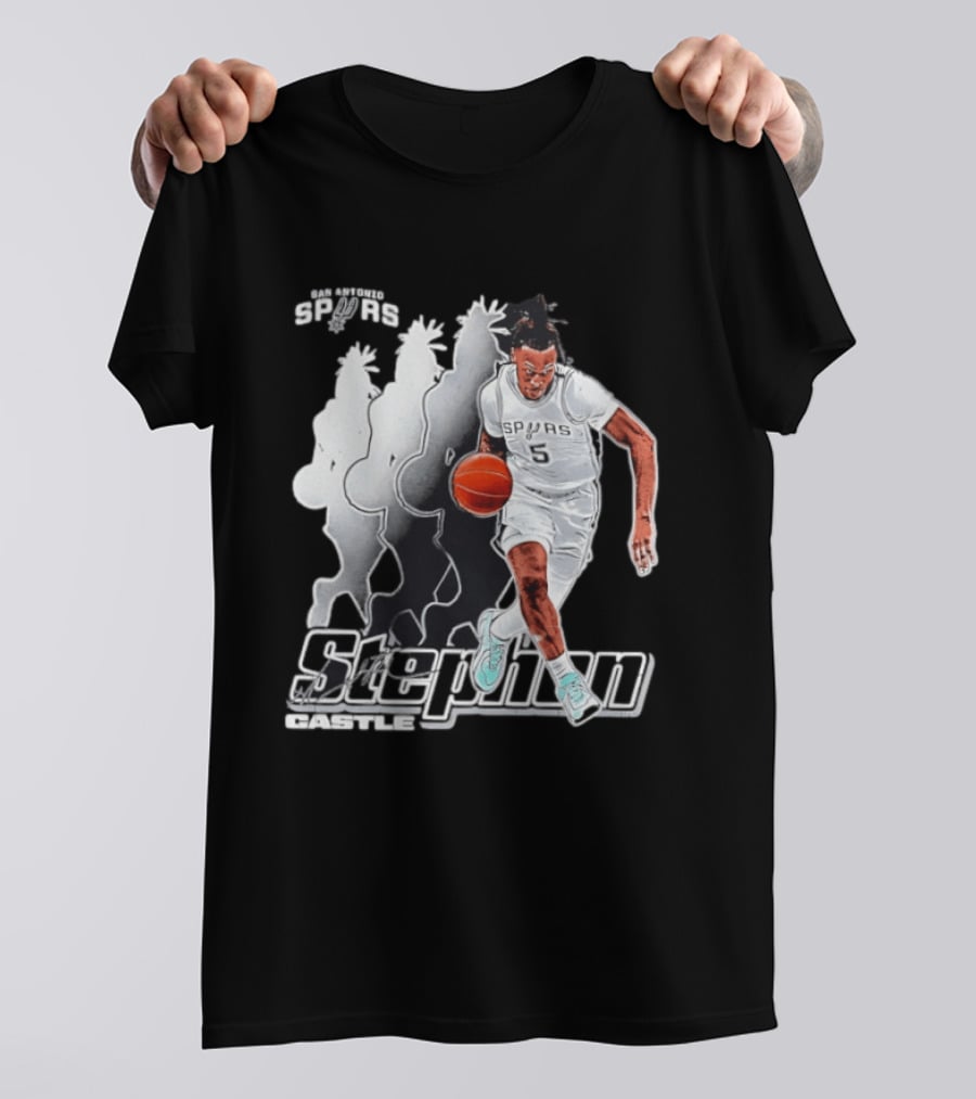 San Antonio Spurs Stephon Castle Dribbling Action T-Shirt