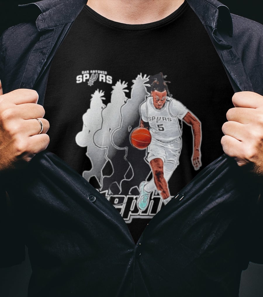 San Antonio Spurs Stephon Castle Dribbling Action T-Shirt