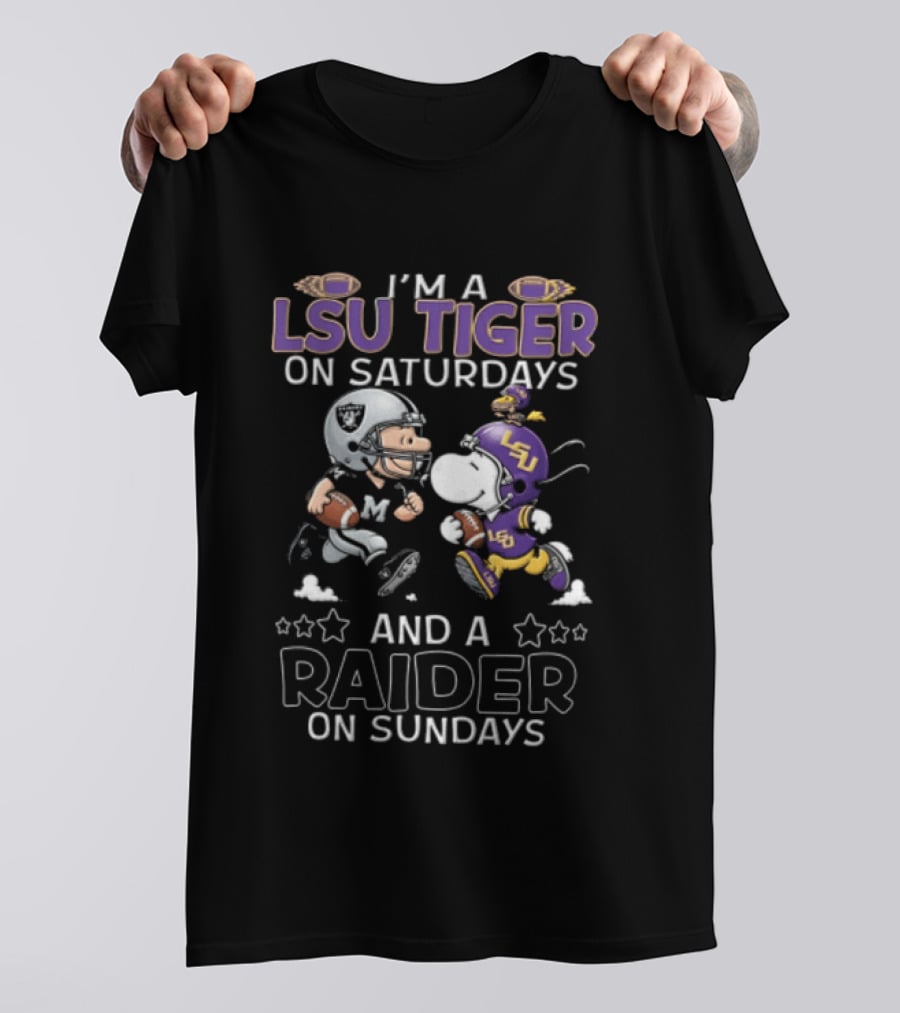 I'm A LSU Tiger On Saturdays And A Raider On Sundays Charlie Brown Snoopy T-Shirt