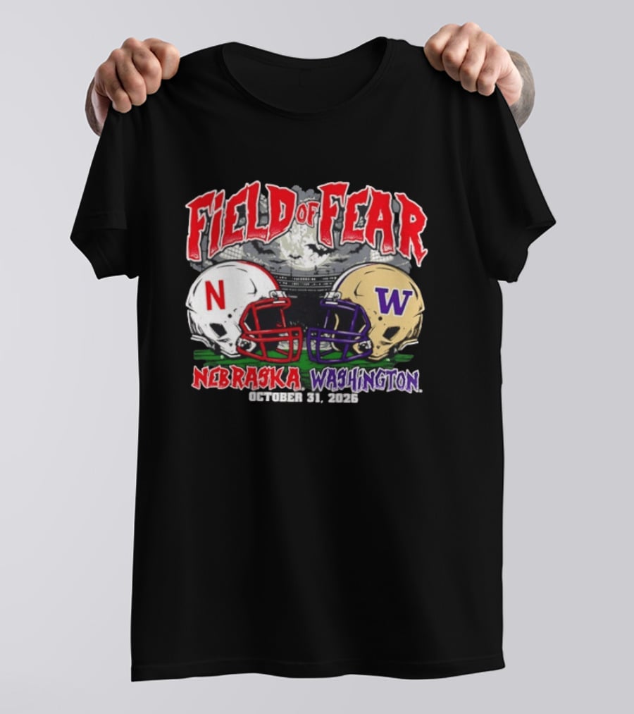 Field Of Fear 2026 Nebraska Cornhuskers Vs Washington Huskies Halloween October 31 T-Shirt