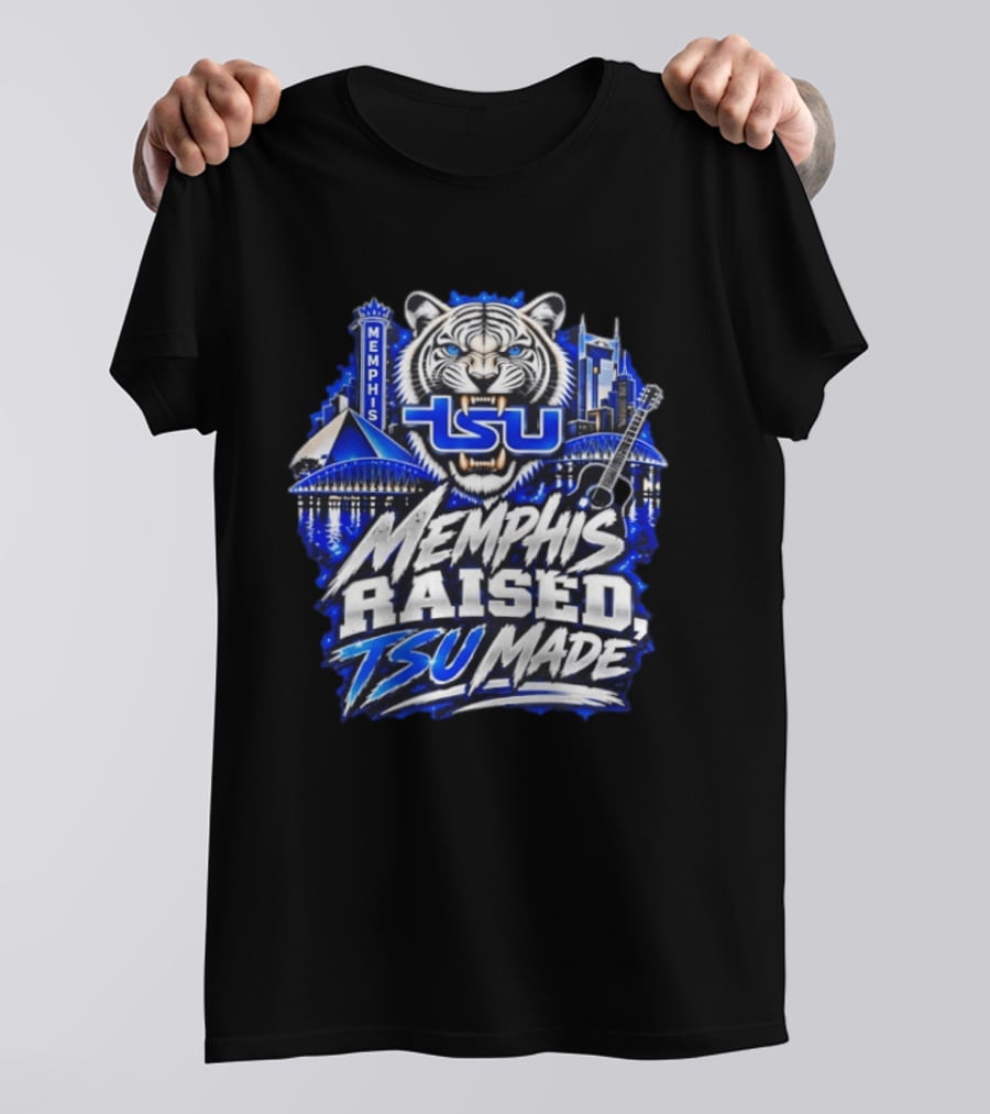 Memphis Raised TSU Made Tiger Skyline Guitar Blueprint T-Shirt