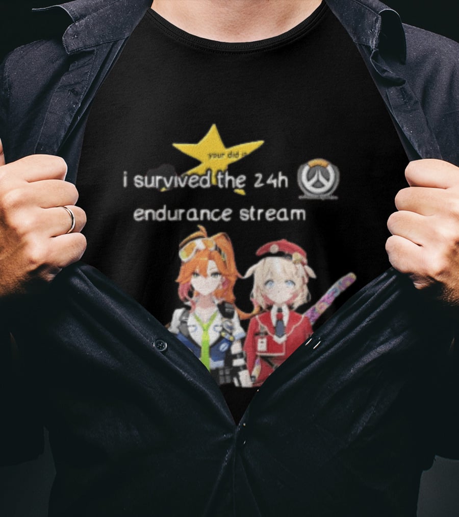 Over I Survived The 24h Endurance Stream Two Anime Girls T-Shirt