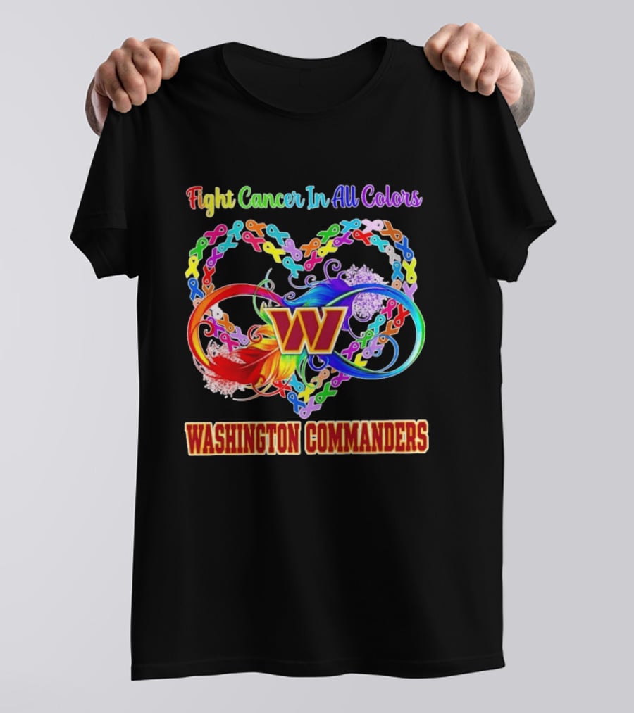 Washington Commanders Fight Cancer In All Colors Ribbon Heart T-Shirt