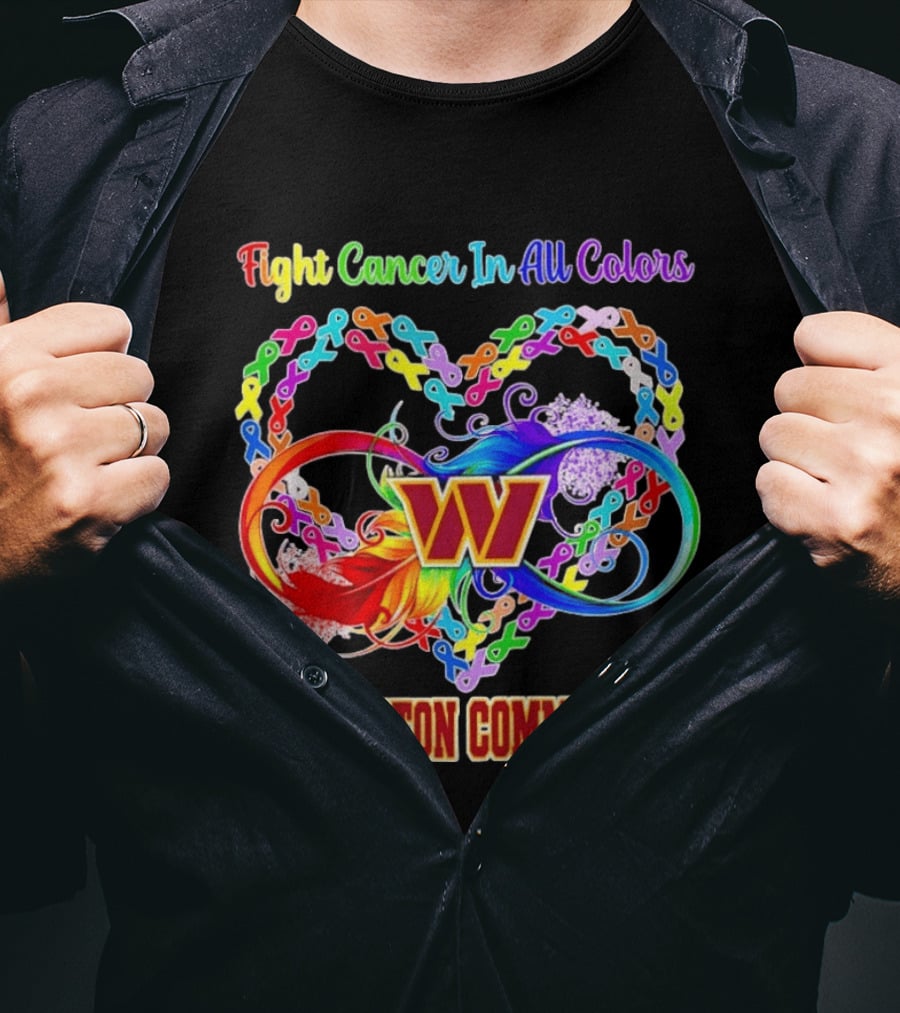 Washington Commanders Fight Cancer In All Colors Ribbon Heart T-Shirt