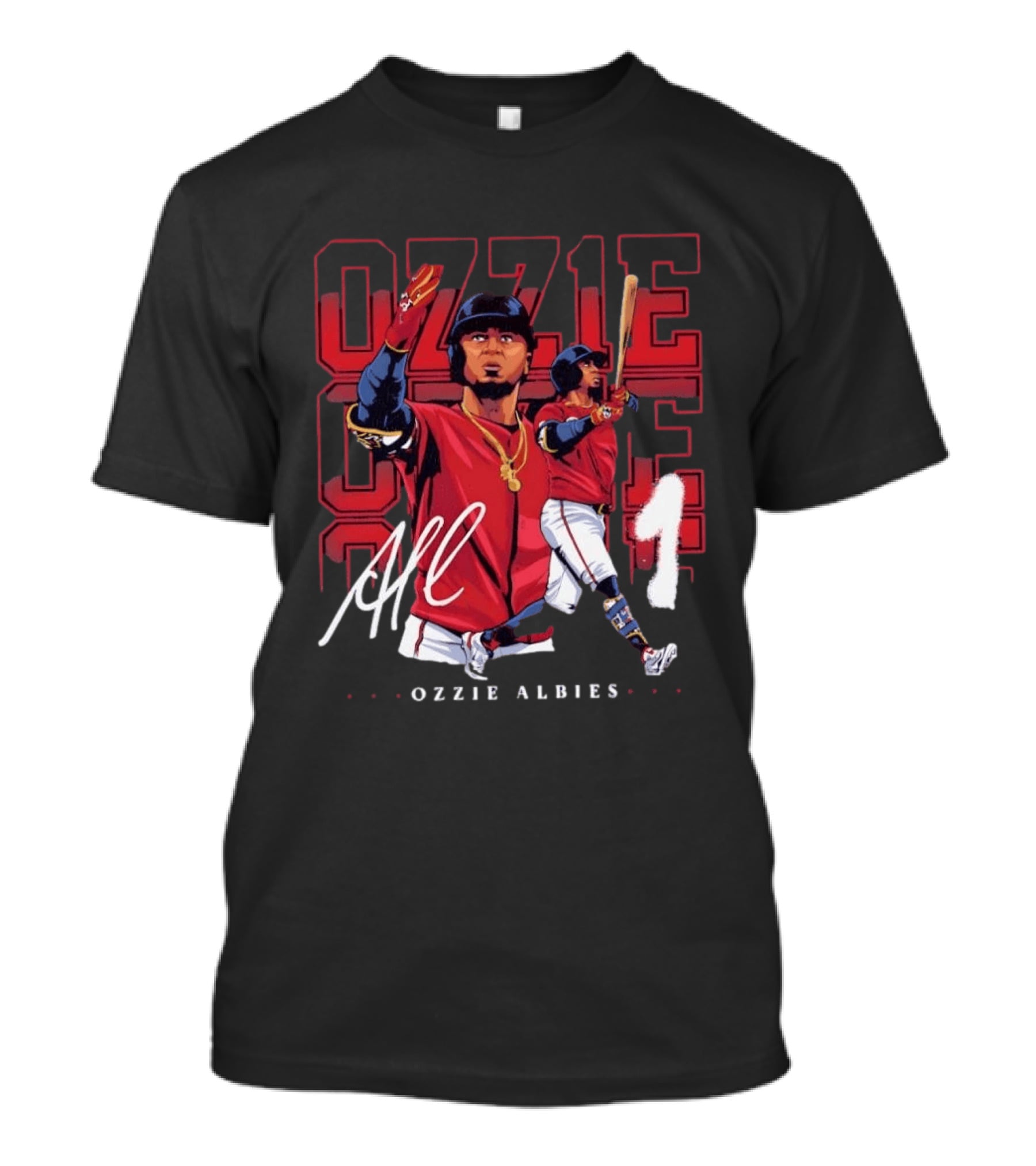 Atlanta Braves Ozzie Albies Signature Red Uniform T-Shirt