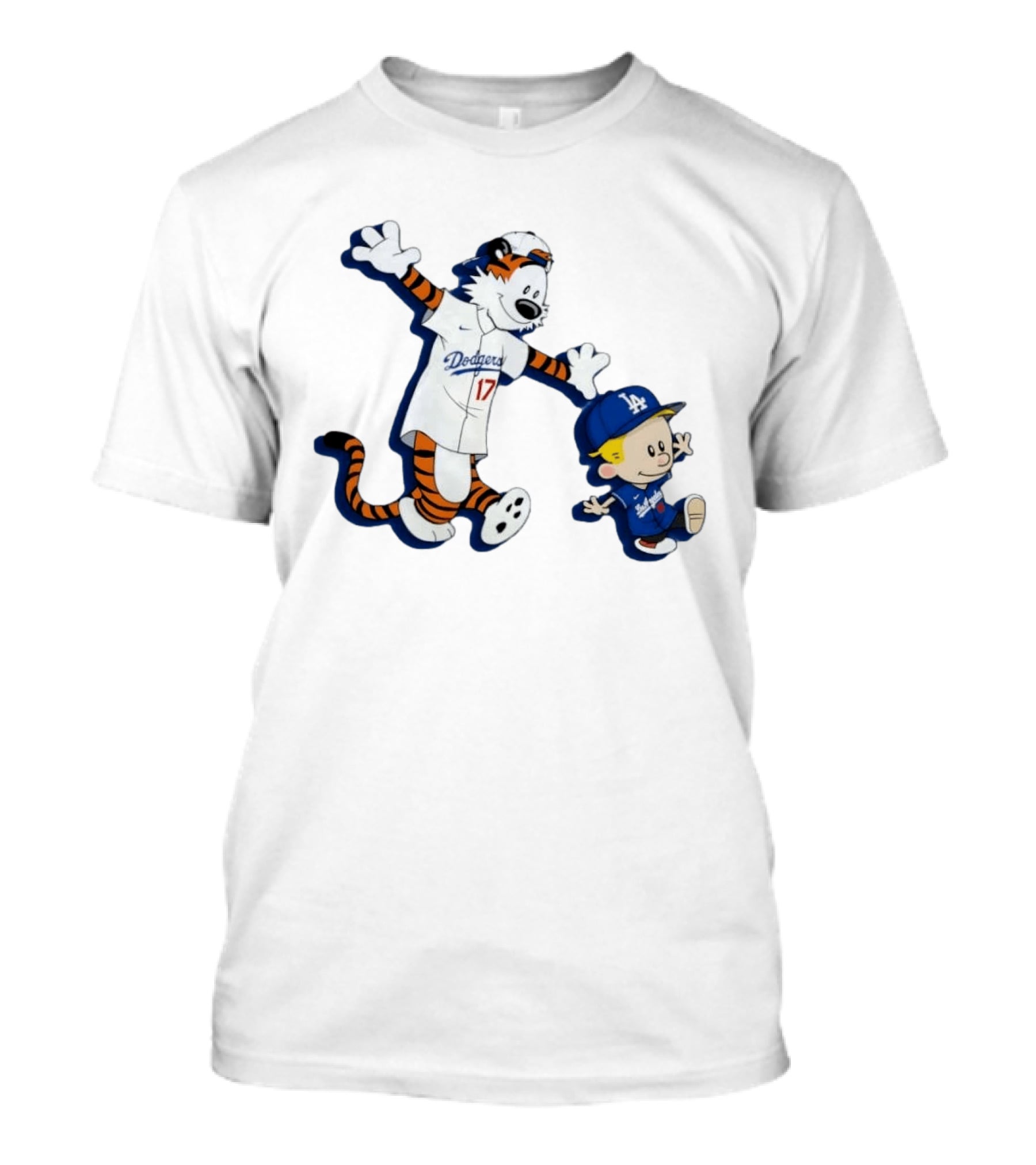 Calvin And Hobbes Dodgers Baseball Characters Los Angeles Team Fan T-Shirt